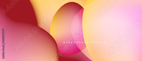 Abstract fluid shapes blend, creating vibrant pinks, oranges, reds. Gradient background suggests movement, modern design aesthetic.