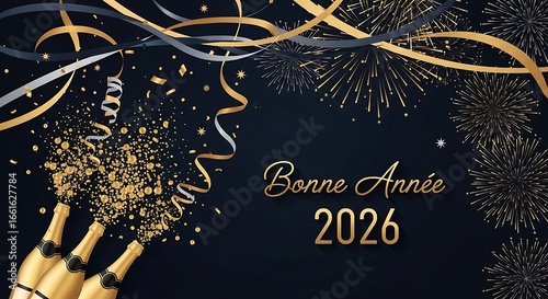 Festive New Year's Eve Celebration with Champagne, Fireworks, and Elegant Design