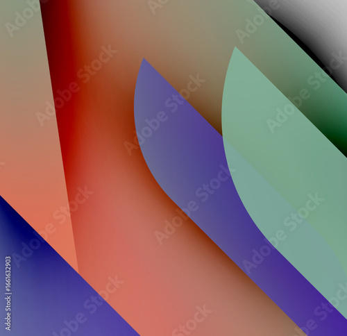 Abstract composition. Overlapping shapes create vibrant color gradients. Smooth transitions define modern aesthetic. Minimalist design.