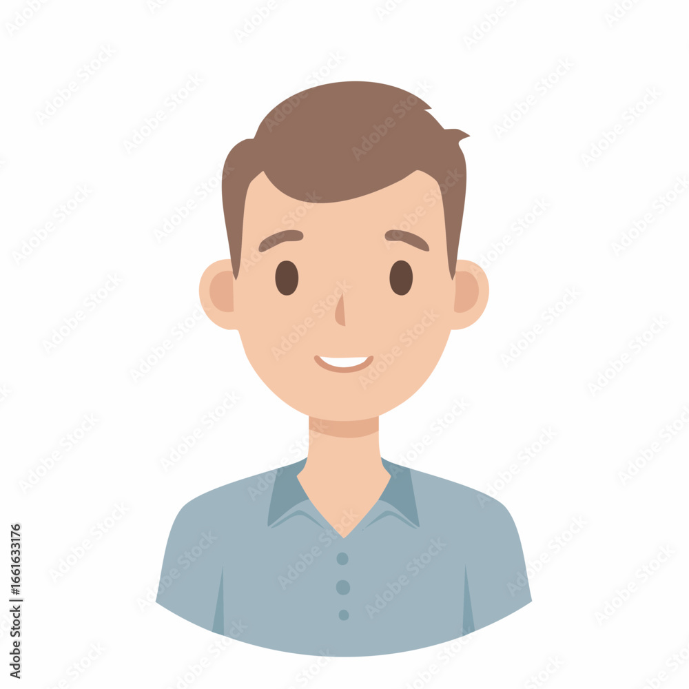 Young man cartoon character portrait illustration with a friendly smile for a user avatar profile Young man cartoon character portrait illustration with a friendly smile for a user avatar profile