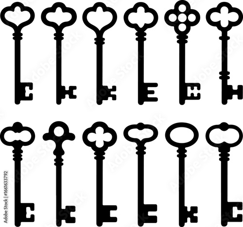 vintage black silhouette keys arranged in rows
