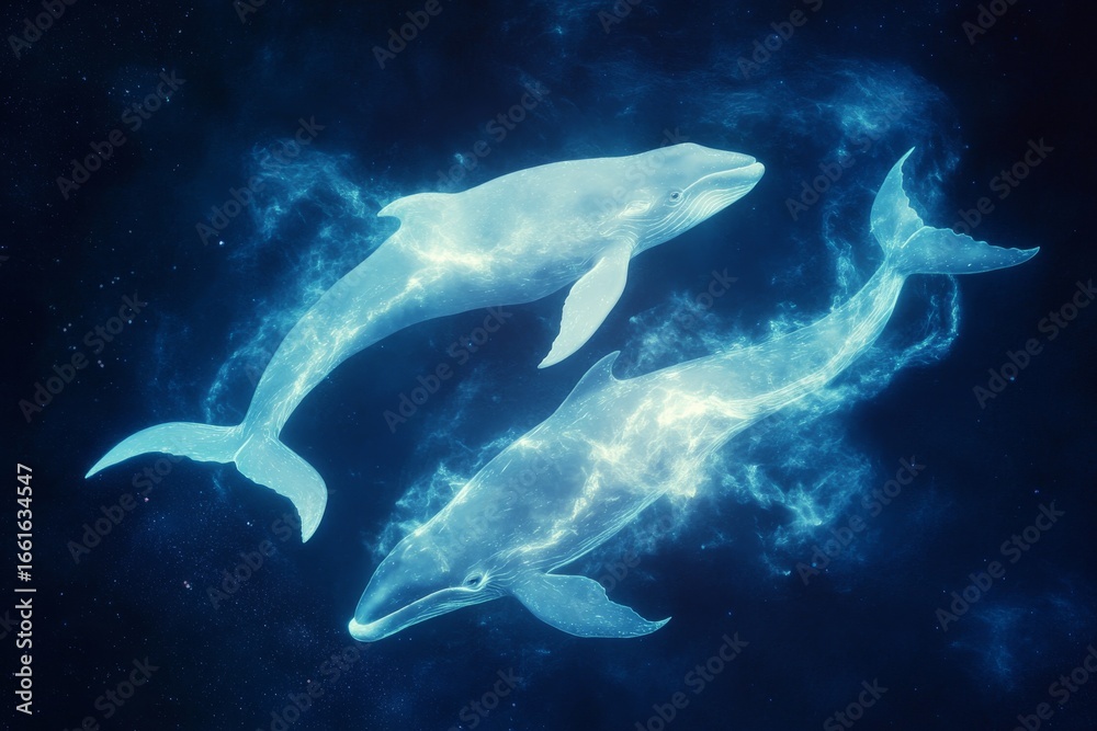 Fototapeta premium Majestic whales in underwater scene signaling marine harmony