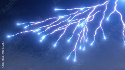 Electric Plasma Arcs Crawling. High Voltage Discharge on Black Background. Futuristic Science Effect