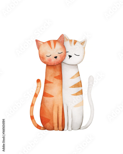 Cute watercolor cats couple illustration, perfect for nursery wall art, romantic animal prints, children's book art, and pet decor
