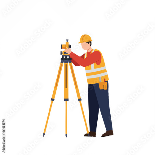 A professional land surveyor meticulously operates a total station, ensuring precise measurements for construction and engineering projects.