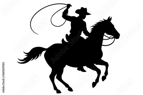 Cowboy Riding Horse with Lasso Icon – Symbol of Western, Ranch Life, and Adventure