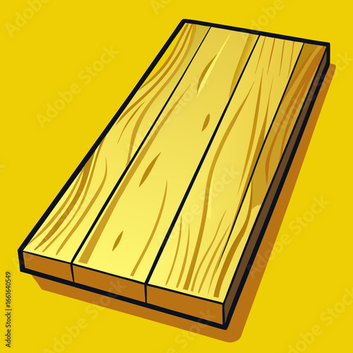Cartoon Style Yellow Wood Plank, Isolated on Yellow Background, Simple Design,  Construction Material,  Craft Texture.