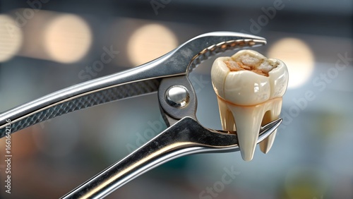 Extracted Tooth with Dental Forceps – Dentistry and Oral Health Concept