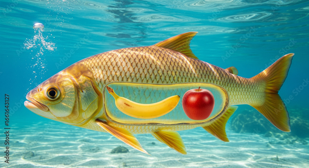 Naklejka premium Sea animals eating the fruits