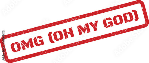 Red grunge rubber stamp imprint with text OMG (OH MY GOD), illustration