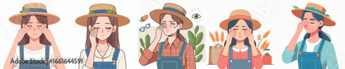 vector character of a woman farmer with sore eyes