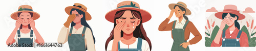 vector character of a woman farmer with sore eyes