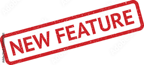 Red grunge rubber stamp with New Feature inscription, announcement marketing illustration