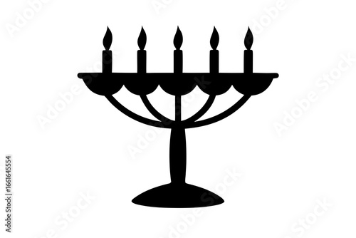 Five-Branched Menorah Silhouette: Hanukkah & Jewish Festival Symbol