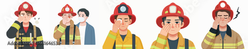 firefighter character vector with sore eyes