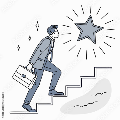 Businessman climbing stairs to achieve a star