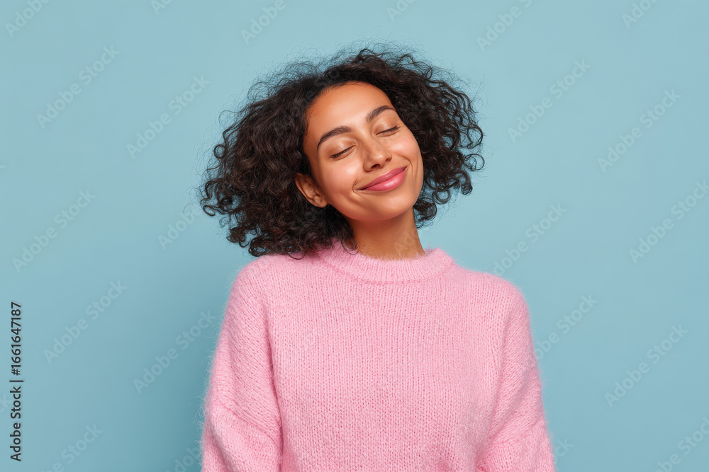 Fototapeta premium photorealistic portrayal of joyful smiling person with expression of pure happiness against calm clean background