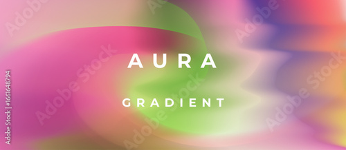 Abstract vector illustration features a modern aura gradient style, with swirling pastel green, and pink colors blending smoothly to create a dreamy, soothing visual theme.
