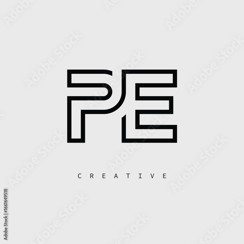 PE Creative Letter Logo – Minimal Line Monogram in Black Outline for Modern Branding Identity Design.