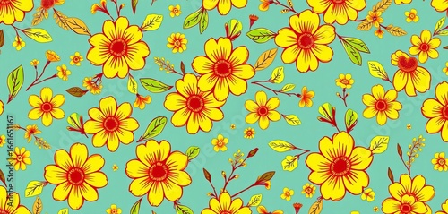 Wallpaper Mural Cheerful yellow floral vector seamless pattern, hand-drawn style, wallpaper, bloom Torontodigital.ca