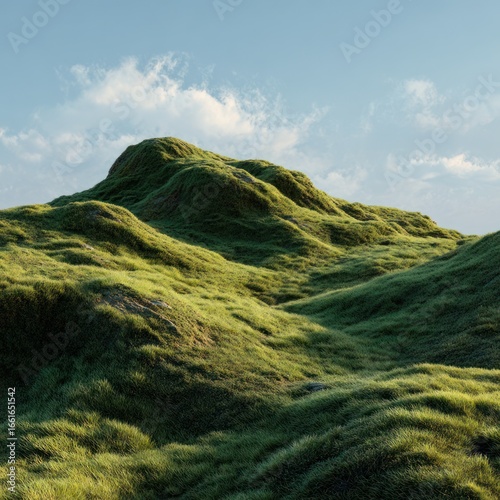 rendered scene of terrain with grassy hill element