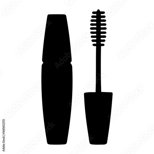 Illustration of a mascara tube with applicator wand on a white background on transparent background