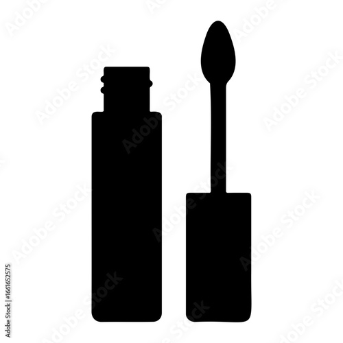 Illustration of an open mascara tube with applicator on a white background on transparent background