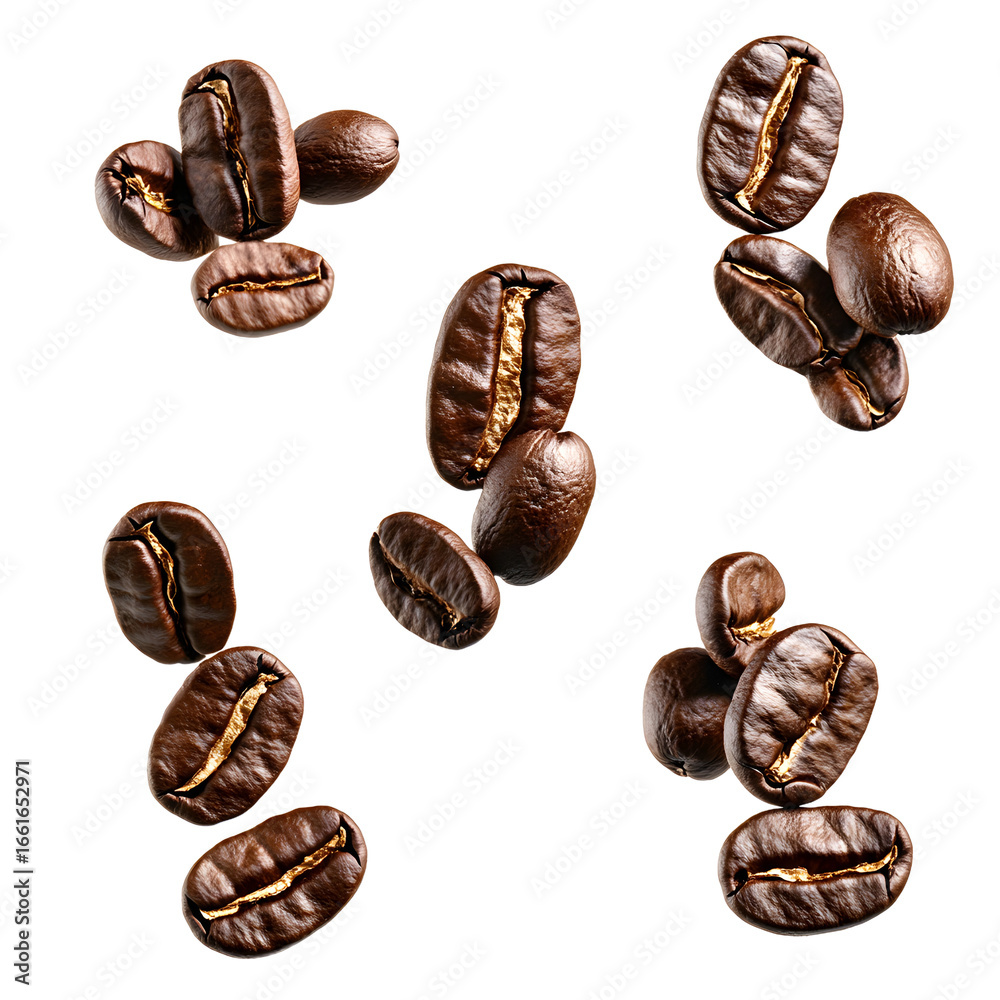 Fototapeta premium Creative Compilation of Falling Coffee Beans in Different Phases