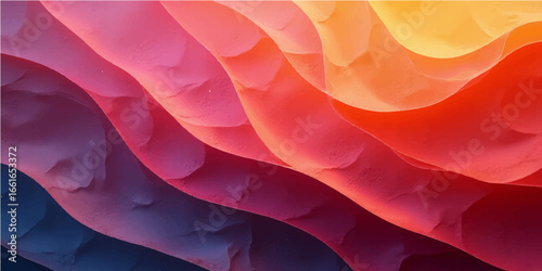 Elegant wavy red satin fabric with a light pink tint forms a smooth and colorful background texture