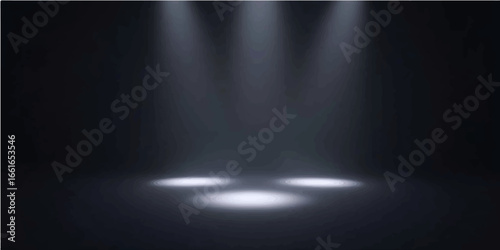 A bright stage spotlight shines from above on a solo performer, bathing the stage in a dazzling glow