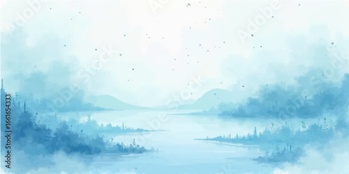 Abstract sky and sea landscape with watercolor clouds reflecting the white light of the summer sun