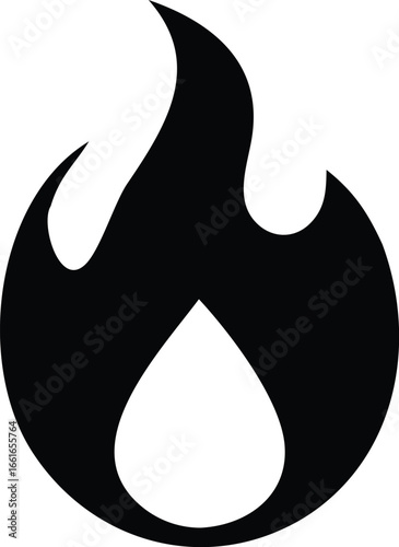 Bold black flame icon symbolizing fire heat energy combustion blaze ignition energy power force strength potency heat aura