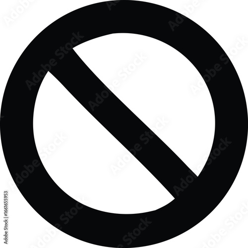 Bold black prohibition symbol isolated on white simple graphic for warning or restriction clear no entry concept visual representation