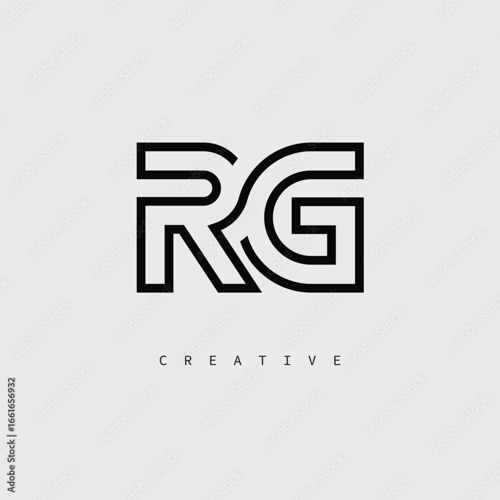 Obraz premium RG Creative Letter Logo – Minimal Line Monogram in Black Outline for Modern Branding Identity Design.