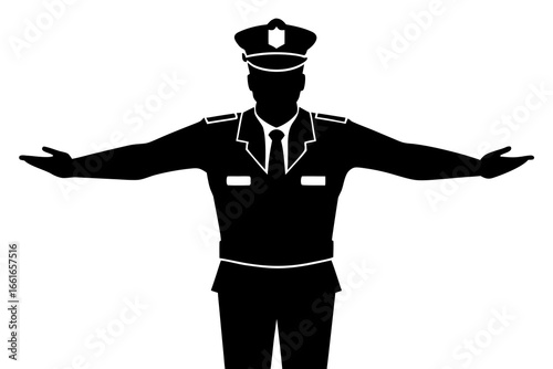 Police Officer Directing Traffic Silhouette - Stop Hand Signal Vector
