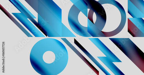 Abstract composition featuring overlapping blue shapes. Geometric forms create dynamic visual effect, modern design elements present.