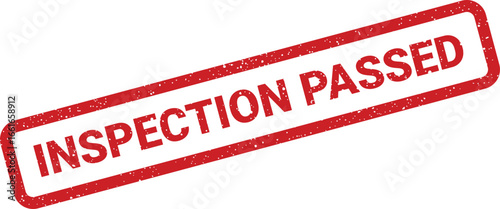 Red inspection passed rubber stamp angled, displaying confirmation with a grunge texture