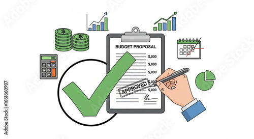 Budget proposal approval with financial planning and business growth concept illustration