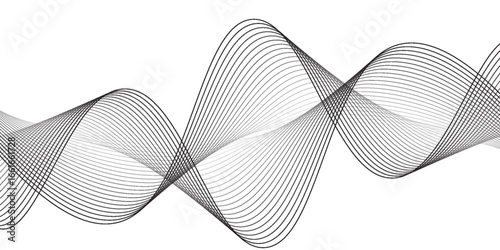Flowing dots particles wave pattern black isolated on white background. Vector in concept of technology, science, music, modern. vector