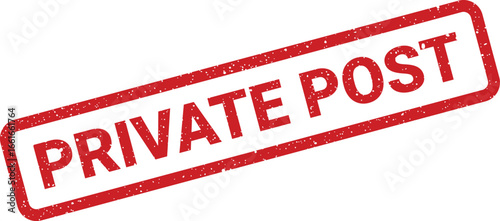 Red private post rubber stamp with textured border for document security and validation