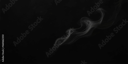 A graceful mist of white smoke flows in a gentle curve against a dark, smooth background