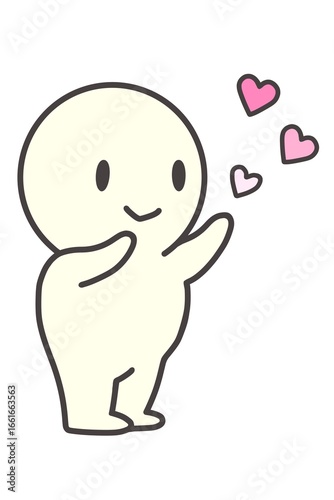 A simple full-length portrait of a person sending love. Facing right.
