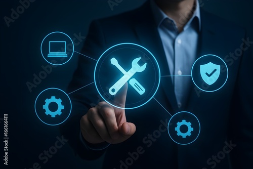 Businessman Using Digital Tools for Technical Support