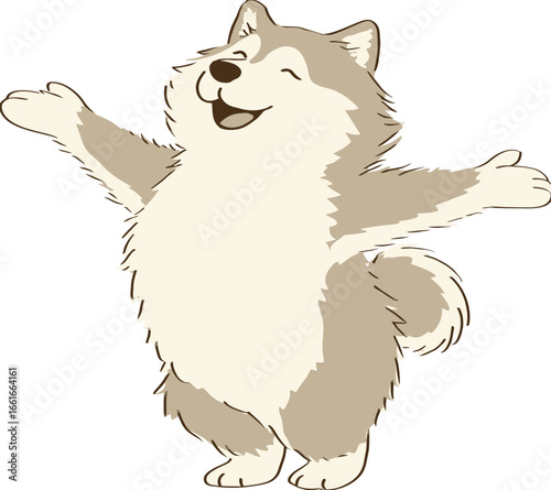 Happy Husky Puppy with Open Arms Cartoon