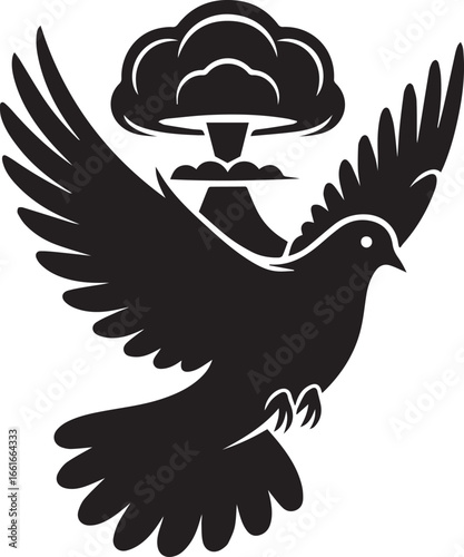 Peace Over Destruction – Silhouette of Dove Against Nuclear Explosion