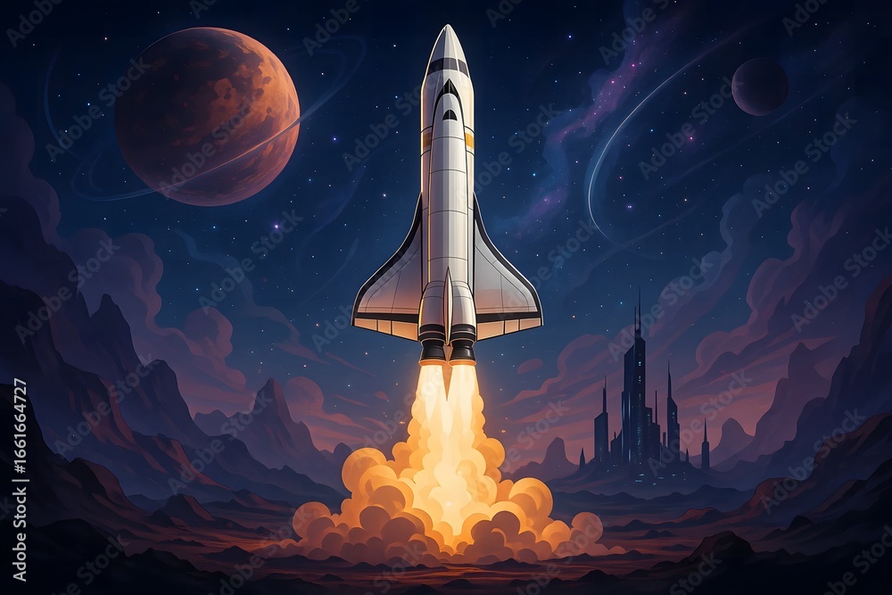 Obraz premium Futuristic Spaceship Launch