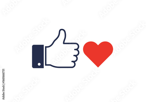 A simple graphic of a thumbs-up hand gesture next to a red heart, signifying approval and affection.