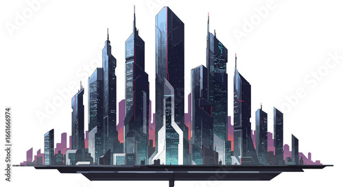 Futuristic city skyline, with towering skyscrapers and a modern design.
