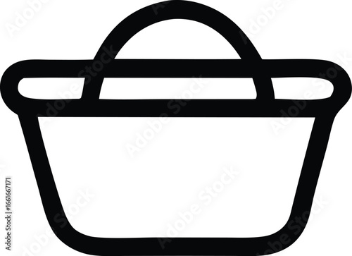 Simple black and white shopping basket icon representing commerce online shopping retail and consumer goods with a clean modern design