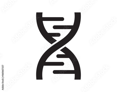 DNA symbol. A sleek, black icon set against a white backdrop. Simple DNA outline. Vector element for website and mobile app design.
